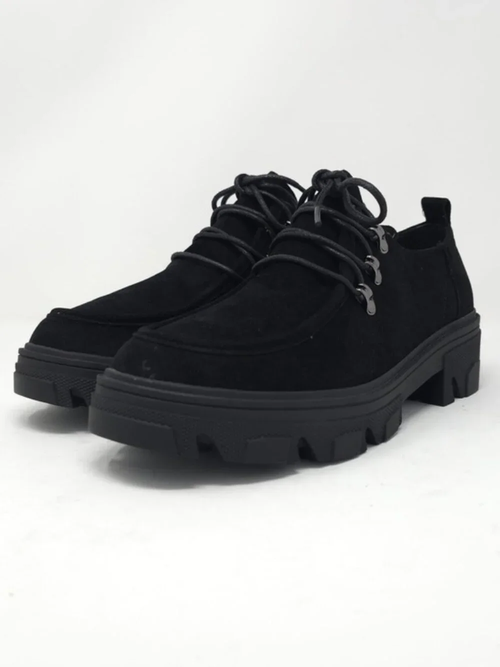 Black Faux Suede Chunky Platform Oxford Casual Lace Up Lug Sole